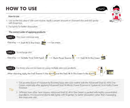 Instructions on how to use a skincare product with illustrations and text.