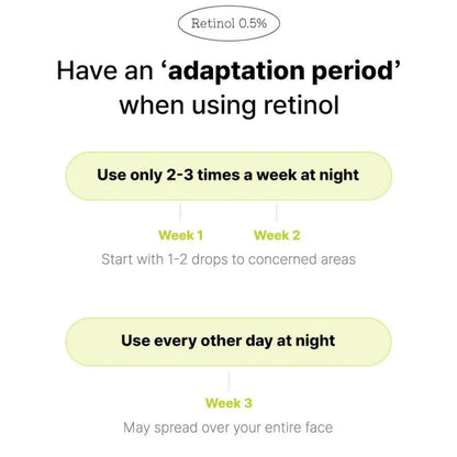 COSRX advice on using retinol with text and buttons for usage guidance.