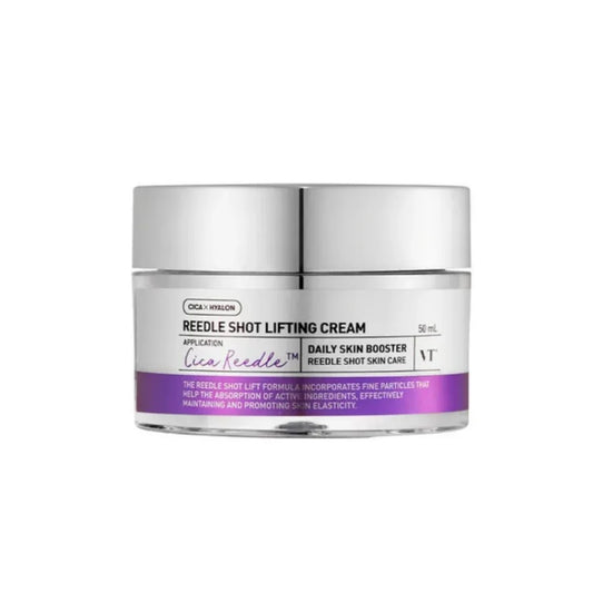 Jar of Reedle Shot Lifting Cream with purple label on a white background