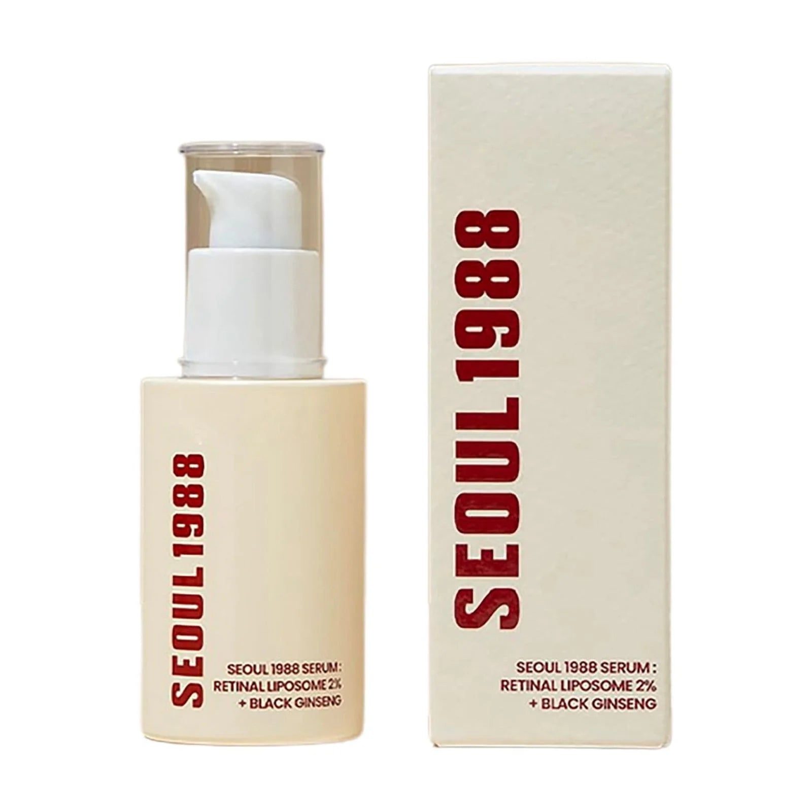 Skincare serum bottle and packaging with 'Seoul 1988' branding on a white background