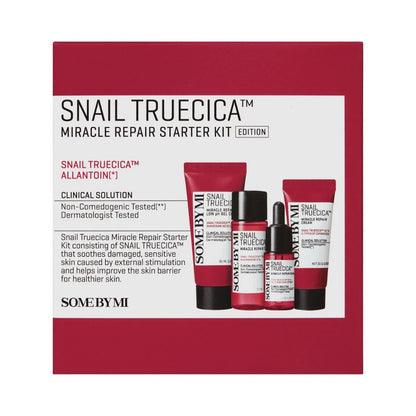 Snail Truecica Miracle Repair Starter Kit packaging with skincare products on a white background
