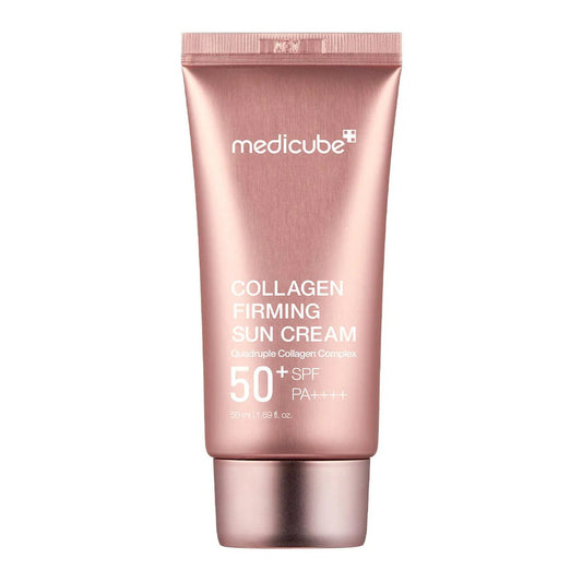 Medicube Collagen Firming Sun Cream tube on a white background