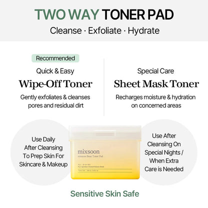 Two-way toner pad with product details on a white background