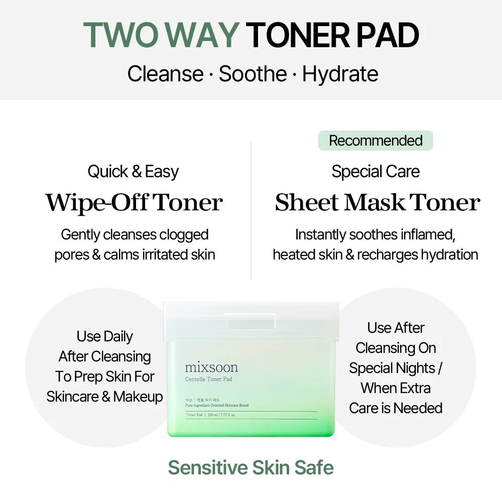 Two-way toner pad packaging with text on a white background