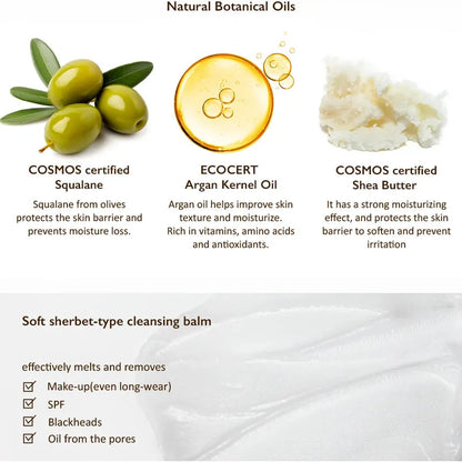 Product description of natural botanical oils with images and text on a white background